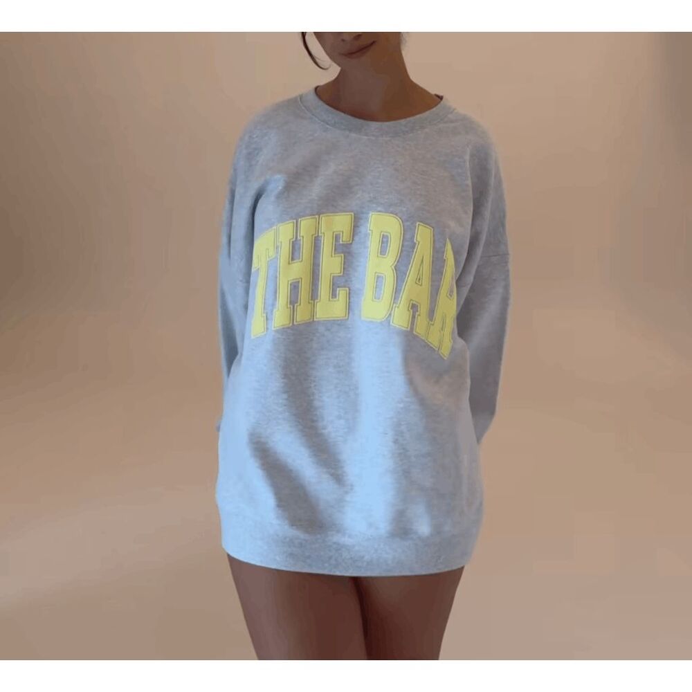 The Bar Varsity Sweatshirt in Lt Heather Grey/Lemon - Picture 10 of 13